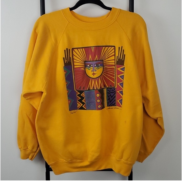 Sweaters - HANES TOPS, vintage 80s Lauren Busch “ sun god” deep yellow sweatshirt
